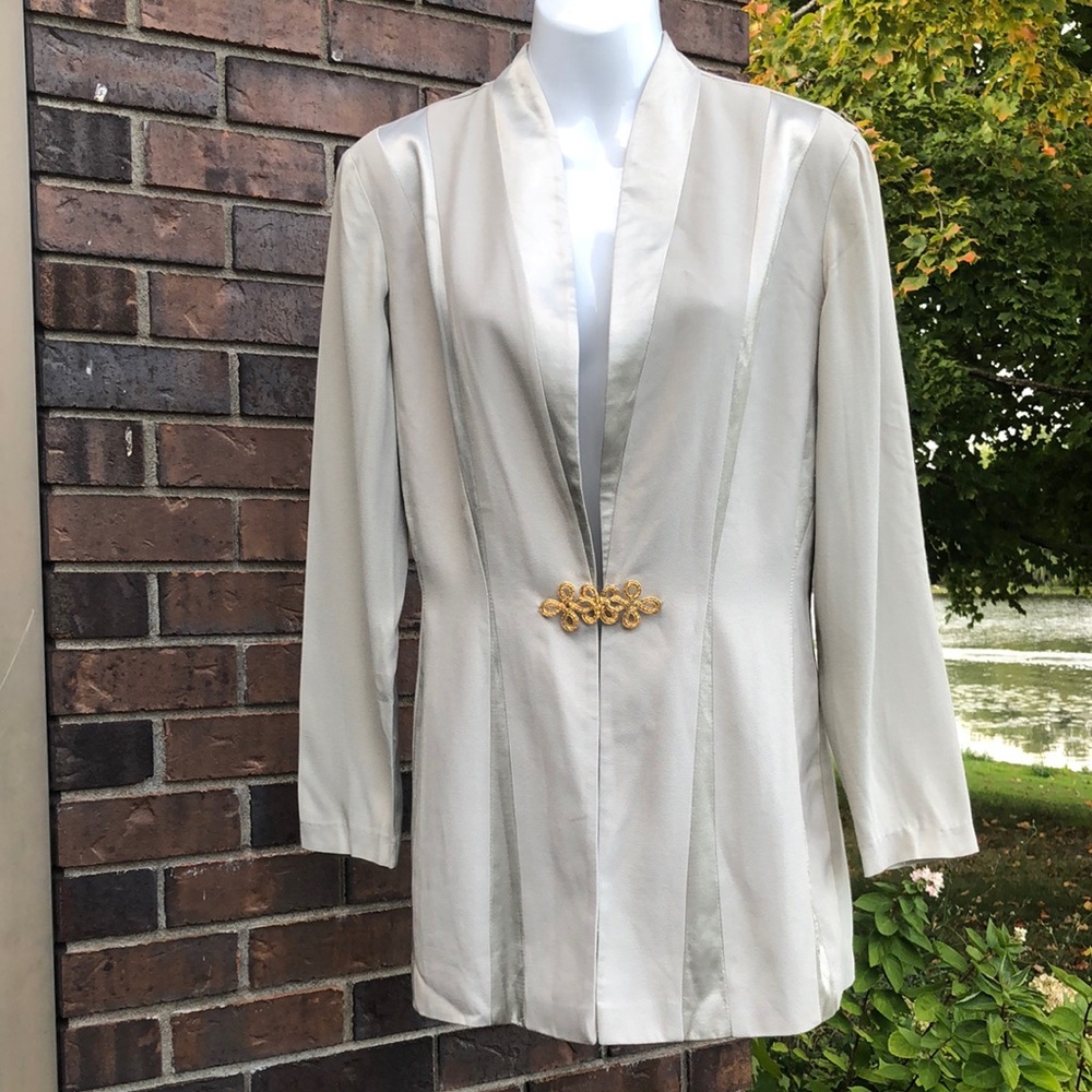Vintage Sage Green Blazer with Gold Accent Clasp